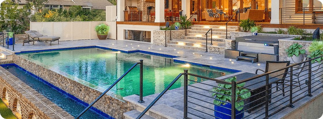 Backyard pool with clean blue water